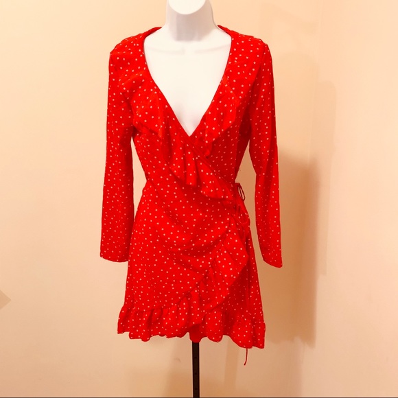 Red Wrap Dress w/ star print - Picture 5 of 10